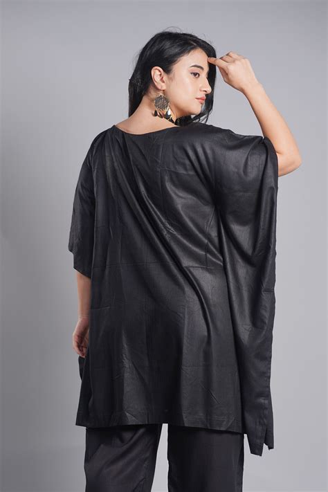 Black Kaftan Kurta - Rosette | LetsDressUp | Custom Size