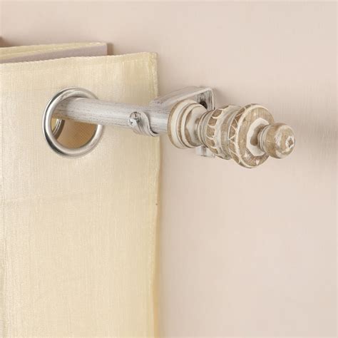 Carved Distressed White Finial Extendable Curtain Rod White 19MM (Hard ...