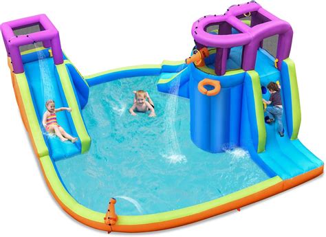 Buy BOUNTECH Inflatable Water Park, Double Long Giant Water Slide ...