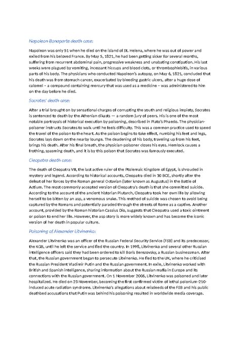 Historical case studies - Napoleon Bonaparte death case: Napoleon was ...