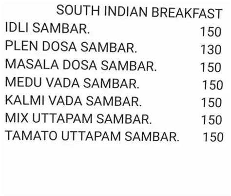 Menu at The Memory Lane, Siolim