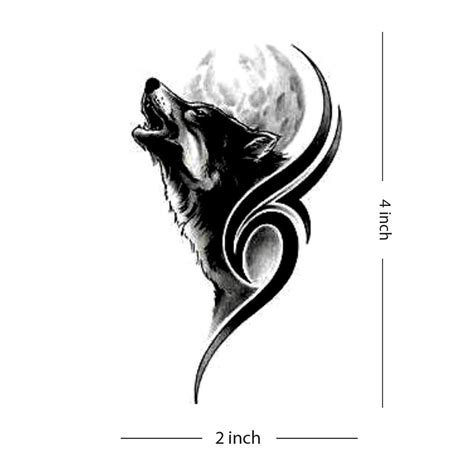 Tribal Wolf Head with Moon tattoo Temporary Waterproof Tattoo For Men ...