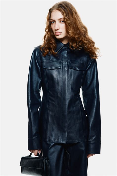 Leather shirt - Navy blue - Ladies | H&M IN
