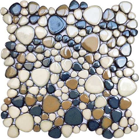 Elephantile Pebble Tile for Shower Floor Brown Blue Pebbles Mosaic ...