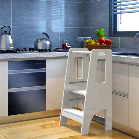 ZZBIQS Wooden Kitchen Toddler Step Stool Helper, Height Adjustable ...