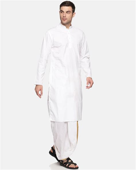 Men White Colour Cotton Kurta Dhoti Pant Set – SETHUKRISHNA