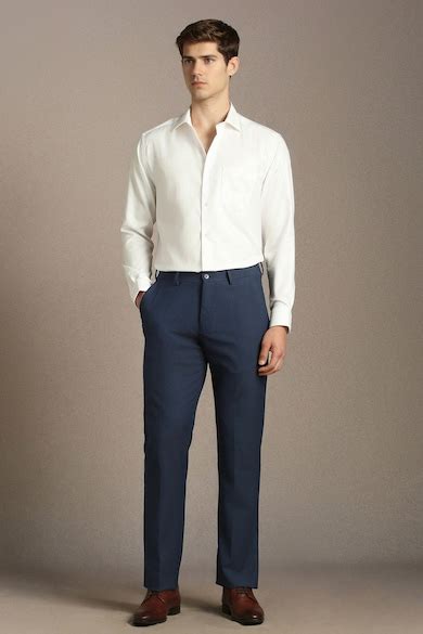 Buy Men Navy Regular Fit Solid Flat Front Formal Trousers Online ...