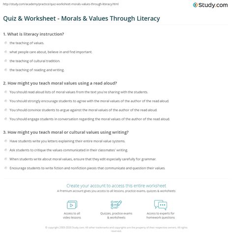 Moral Values Worksheet 的图像结果