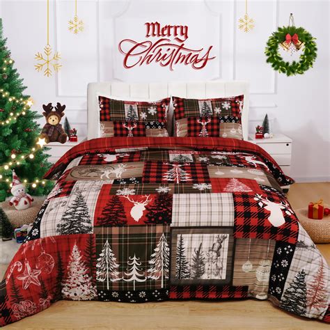 Amazon.com: Likiyol Christmas Duvet Cover Queen Retro Buffalo Plaid ...