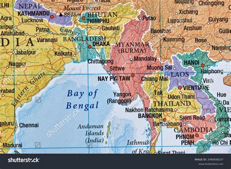 Стоковая фотография 2490936237: Bhutan Bangladesh Myanmar Burma Laos On ...