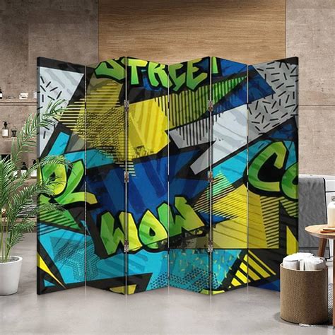 Buy Canvas Room Divider Screen Abstract Bright Graffiti Pattern with ...