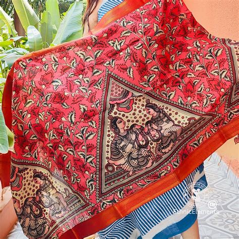Kalamkari Handpainted Silk Dupatta - Be Kind – EthnicElement