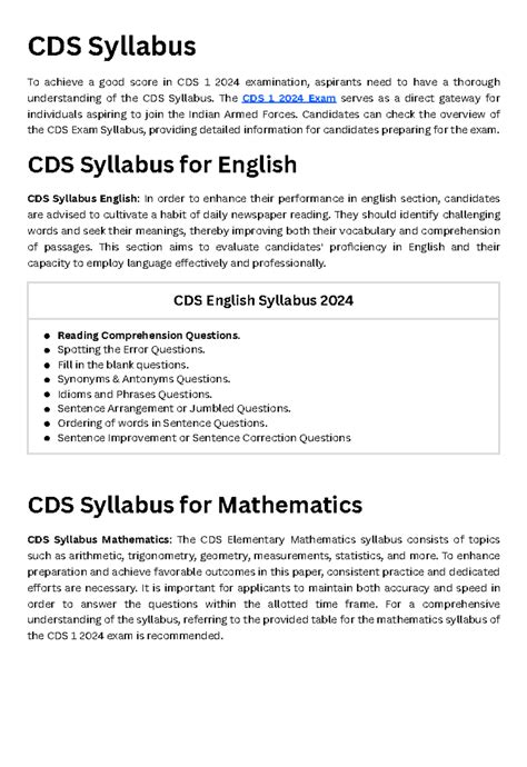 CDS-Syllabus - CDS - CDS Syllabus To achieve a good score in CDS 1 2024 ...