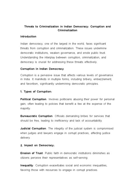 Corruption and Criminalization Threats in Indian Democracy: A Study ...