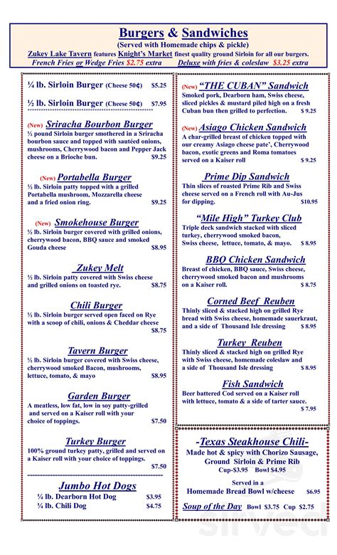 Zukey Lake Tavern menus in Pinckney, Michigan, United States