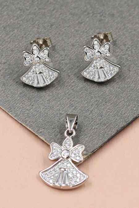 Buy Silver Plated Cubic Zirconia Clover Shaped Embellished Pendant With ...