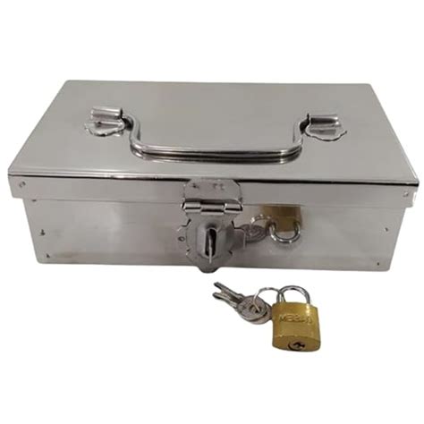 Stainless Steel Storage Box with Manual Key Lock - Secure Cash Peti ...