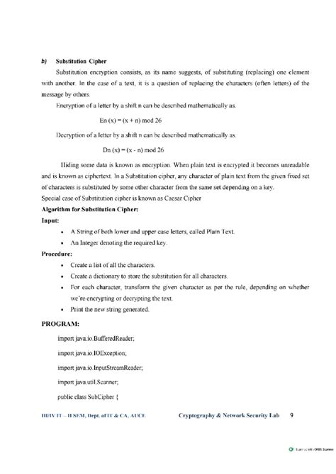Substitution and Hill Cipher Overview - IT II SEM, CA, AUCE - Studocu