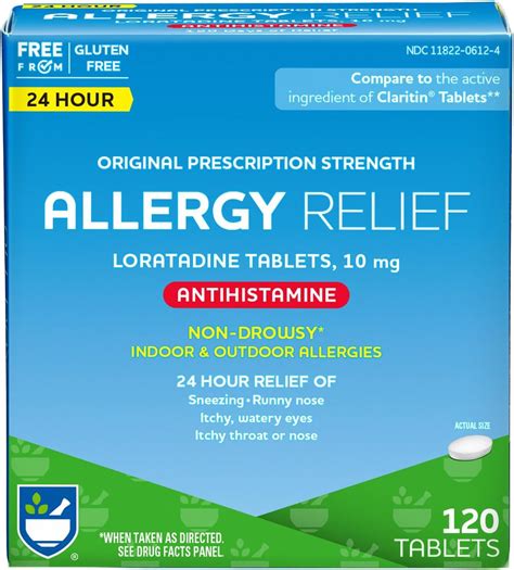 Rite Aid 24 Hour Loratadine 10 mg Allergy Relief Tablets, 10mg – 120 ...