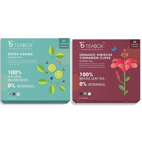 Teabox Detox Kahwa Green Tea 50 Teabags & Teabox Organic Hibiscus ...