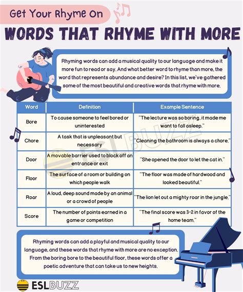 Words that Rhyme with More to Know More Amazing Rhymes - ESLBUZZ