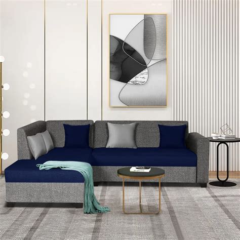 Casario Bartossa 5 Seater Fabric LHS L Shape Sofa Set (Blue-Grey ...