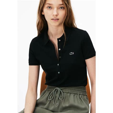 Lacoste Slim Fit Stretch Cotton Pique Women's Polo Shirt | Black | Moda ...
