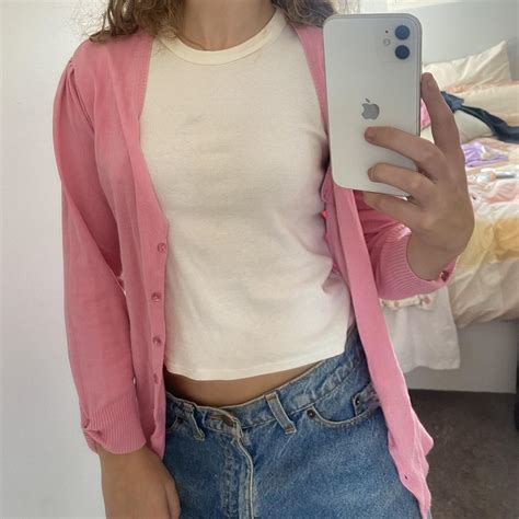 Baby pink cardigan from Charlotte Tarantola Says L,... - Depop
