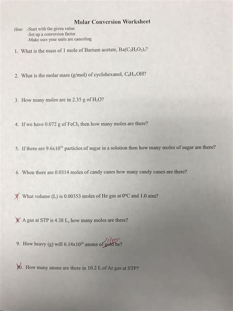 Mole to Grams, Grams to Moles Conversions Worksheet | Study notes ...