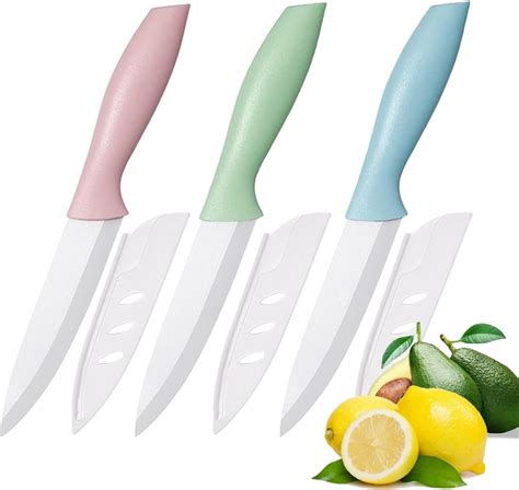 3 pcs Ceramic Knives Set 4 Inch Lettuce Knife with Zirconia Blade and Sheath, use for Meat Fruit ...