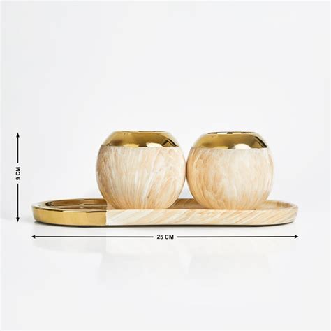 Buy Krater Set of 2 Ceramic T-Light Holders with Tray from Home Centre ...