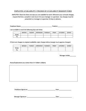 Employee Availability Change Request Form - Blank Fillable Template ...