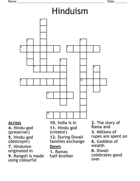 Hinduism Crossword - WordMint