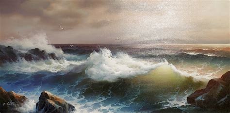 Untitled Seascape Framed Oil on Canvas 24x48 by Eugene Garin - For Sale ...