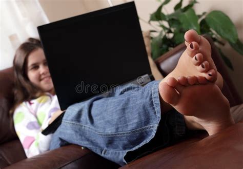 Barefoot Child Using Computer 的图像结果