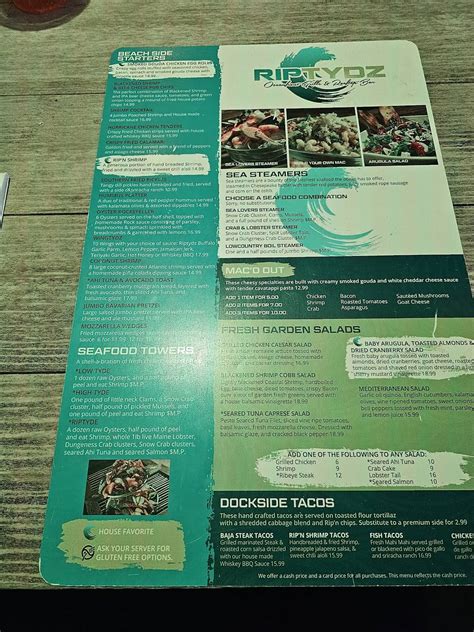 Menu at RipTydz Oceanfront Grille & Rooftop Bar, Myrtle Beach, N Ocean Blvd