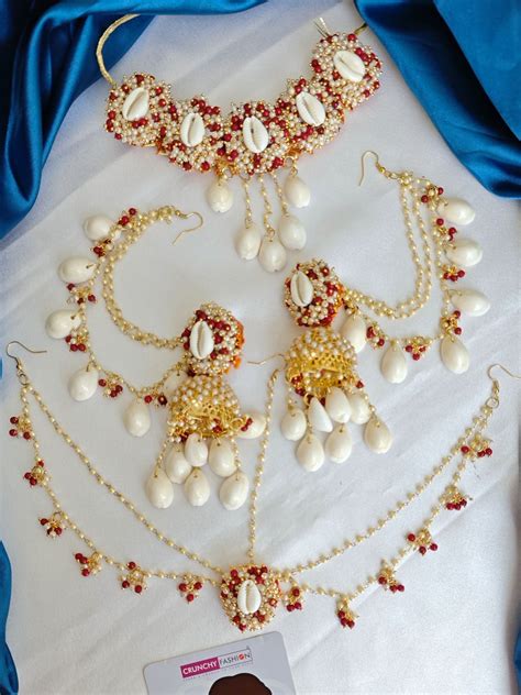 Handcrafted Pearl-Cowrie Shell Bridal Jewellery Set for haldi, mehndi