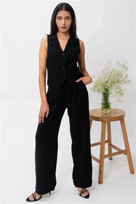 Buy black formal waistcoat and trousers co-ords for women online at Zlaata