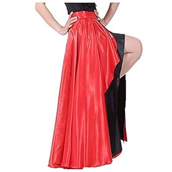 Spanish Bull Dance Skirt Adult Flamenco Two Layer Satin Gypsy Dress Red ...
