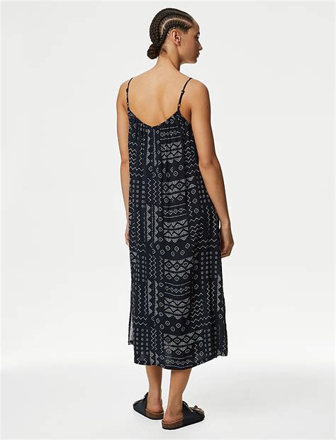 Buy Printed Square Neck Midi Cami Slip Dress at Marks & Spencer