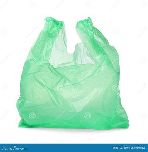 One Green Plastic Bag Isolated on White Stock Photo - Image of ...