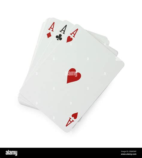 Three aces playing cards on white background, top view Stock Photo - Alamy
