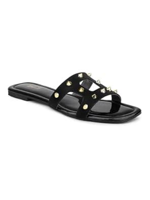 Buy INC.5 Women Black Open Toe Flats with Embellished Detail at Amazon.in