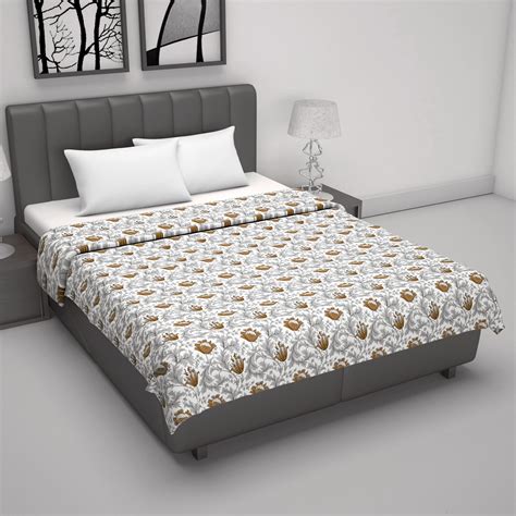 Grey Brown Reversible Floral AC Dohar For Double Bed | Divine Casa