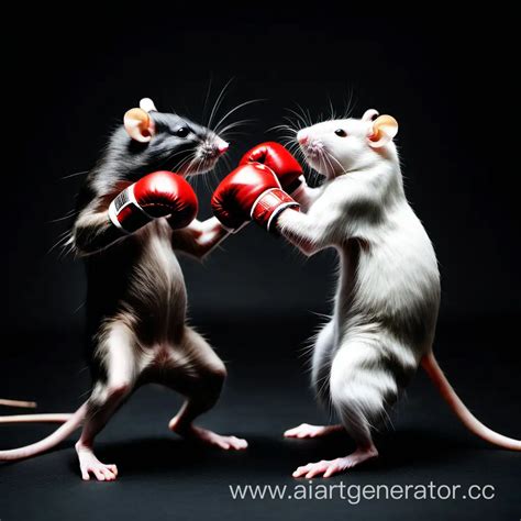 Dynamic Black and White Rat Boxing Match | AI Art Generator