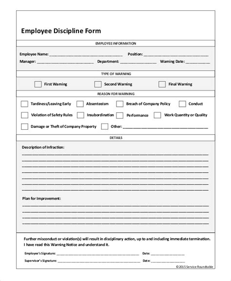 Image result for Employee Discipline Form Template