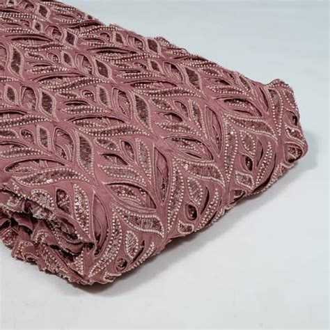 Onion Pink Colour Crepe Cutwork Fabric