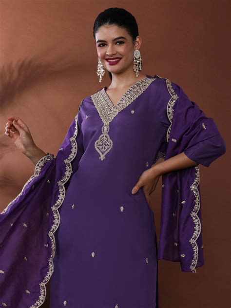 Solid Embroidered Chanderi Cotton Kurta & Trousers Sets - Jaipur Kurti