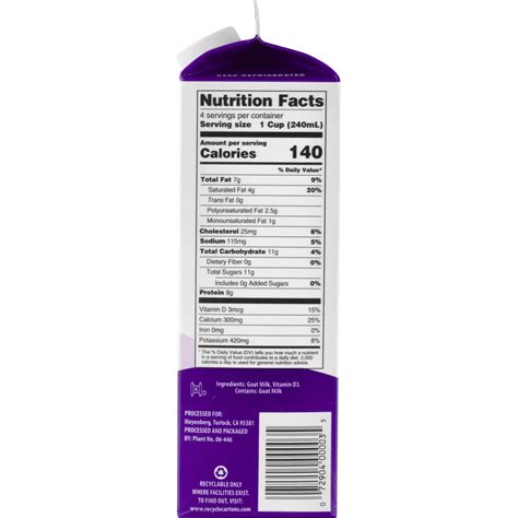 Meyenberg Goat Milk Nutrition Facts | Besto Blog