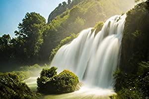 Greenery Mountain with Waterfall Sticker Poster|Wall Posters for Living ...